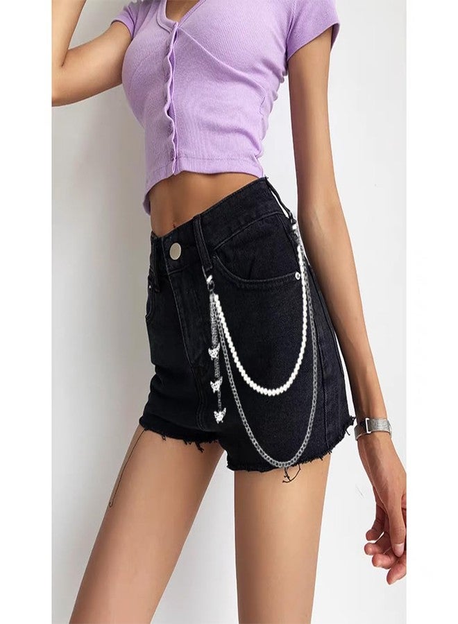 QFSH Goth Pants Chain Pearls Belt Chain for Women y2k Butterfly Jeans Chain Punk Trouser Chain Silver Wallet Pocket Chain Acessories - Image 2